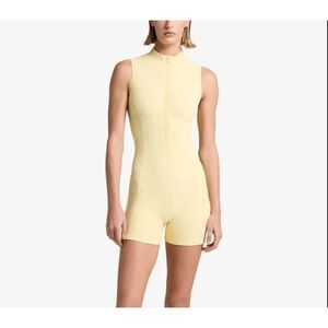 New Gigi C Keelan Snakeskin Open Back Romper XS Butter Yellow